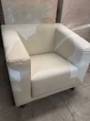 *Pair of White/ Cream Faux Upholstered Arm Chairs with Stainless Steel Legs