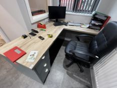 *L-Shape Desk (1750x1540) with Woodgrain Top and Fjord Drawer Unit