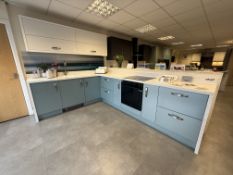 *Duck Egg Blue & White L-Shape Display Kitchen (3060x2250mm)