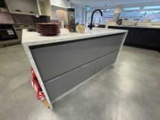 *Island Unit (1650x900mm) with Integrated Bowl and Half Sink, Blanc Matt Black Swanneck Tap,