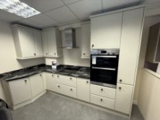 *Cream Woodgrain Effect L-Shape Display Kitchen (3180x1300) with Soft Close Doors & Drawers, and