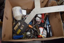*Box of Assorted Drill Bits and Hole Arbors, Pop Rivet Guns, Callipers, etc.