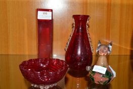 Coloured Glass Vases, Bowl, and Paperweight