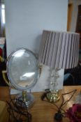 Makeup Mirror and a Table Lamp