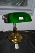 Brass Table Lamp with Green Glass Shade (AF)