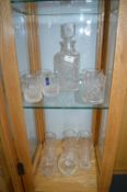 Cut Glass Lead Crystal Decanter and Assorted Tumbl