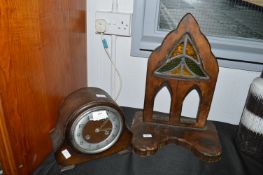1930's Oak Cased Mantel Clock plus Gothic Style Wo