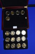 Case Containing 17 Gold Plated Commemorative Coins