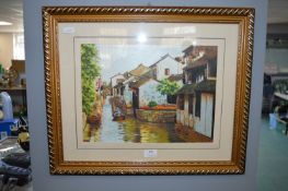 Chinese Water Town Silk Picture