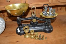 Cast Iron and Brass Kitchen Scales with Weights