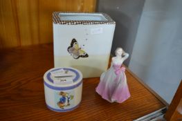Small Coalport Figurine, Wedgewood Peter Rabitt Moneybox plus a Vase