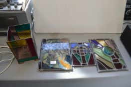 Leaded Coloured Glass Panels and a Lamp