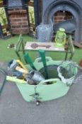 Tub of Garden Tools, Kneeler, Roll of Chicken Wire