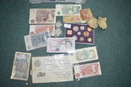 Vintage Banknotes and Coinage Including Bank of En