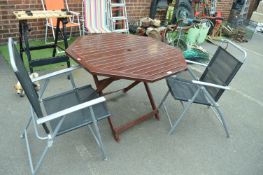 Hexagonal Garden Table with Two Folding Metal Chai