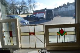 Three Leaded Coloured Glass Window Panels