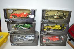 Six Hot Wheels F1 Racing Car Models