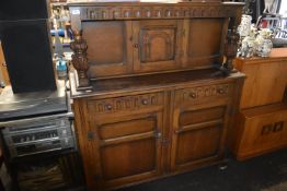 Oak Buffet Sideboard with Carved Panels and Columns
