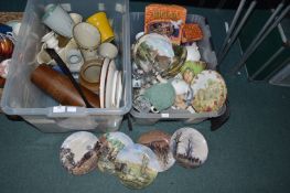 Two Storage Boxes, Pottery, Glassware, etc.