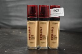 3x 30ml of Loreal Infaillible 32H Fresh Wear Foundation No.140