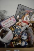 Box of Assorted Pottery, Lustre Ware, Novelties, Figurines, etc.