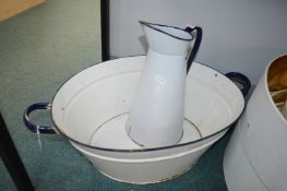 Vintage Enamel Bath and a Water Jug