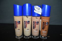 4x 30m of Rimmel Match Perfection Foundation Mocha, Classic Beige, Soft Beige, and True Ivory