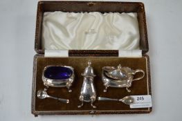 Hallmarked Sterling Silver Wallker & Hall Cruet Set with Case