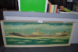 Oil on Board Study of a BP Tanker by C.V. Wright 1962