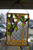 Coloured Leaded Glass Window Panel with Grapes Design