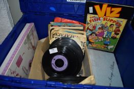 Assorted 45rpm and LP, and a Viz Annual (crate not included)