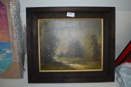 Oil on Board Woodland Scene in Darkwood Frame by J. Wootkowiak