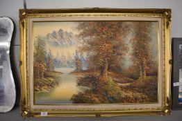 Gilt Framed Oil on Canvas Woodland Scene