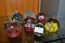 Seven Glass Paperweights by Caithness and CG