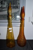 Pair of Coloured Glass Stoppered Bottles