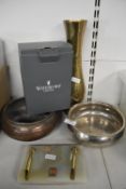 Assorted Copper, Brass, and Silver Plate Ware Including Onyx Pen Stand