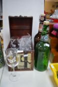 Wine Glass Box and Two Large Grolsch Bottles