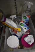 Box of Assorted Cleaning Materials, Antibacterial Spray, Washing Powder, etc.