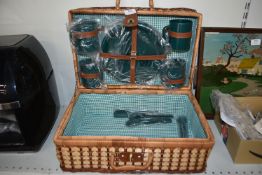 Wicker Picnic Basket with Plates, Cups, and Cutlery