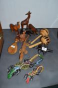Carved Wooden Animals etc.