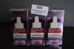 3x 15ml of Loreal Revitalift Filler 1.5% Pure Hyaluronic Acid Anti-Wrinkle Serum
