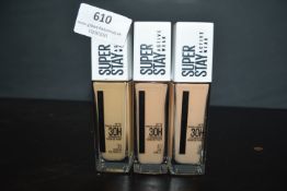 3x 30ml of Maybellene Foundation No.40, 36, and 30
