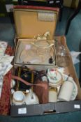 Vintage Items Including Hair Dryer, Cameras, Potte
