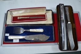 Carving Sets and Paper Knife Including Some with Silver Handles