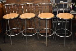 Four Chrome High Stools with Beech Seats