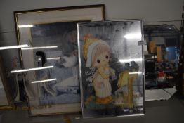 Assorted Printed Mirrors, Egyptian Scene, Repro Pears Print, and a Deco Mirror