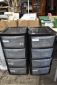 Two Four Drawer Plastic Storage Units