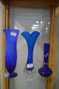 Three Blue Glass Vases