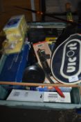 Basket of Assorted DIY Items, Sponges, Badminton and Tennis Rackets, etc.