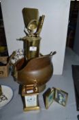 Copper Coal Bucket, Brass Companion Set,